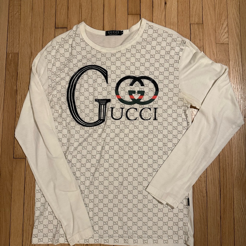 Gucci White Long Sleeve Logo Tee
